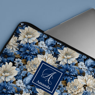 Sofistikerat Marinblå Blommor Lyxig Laptopfodral Laptop Fodral
