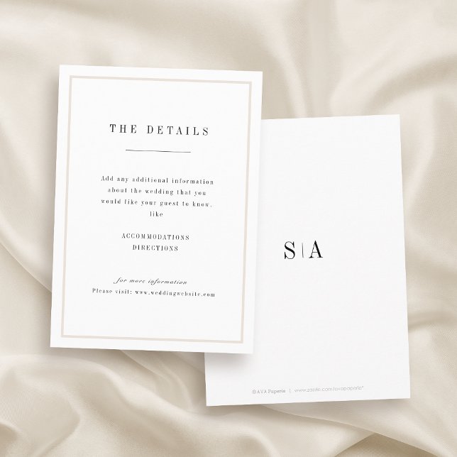 Sofistikerat minimalistiskt brölloppsdetaljkort tilläggskort (Sophisticated minimalist wedding details card)