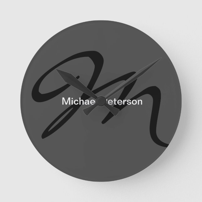 Sofistikerat monogram initialt Modern Grått Rund Klocka (Framsida)