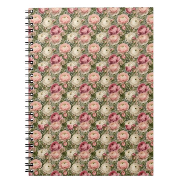 Sofistikerat Ranunculus Blommönster Anteckningsbok (Framsidan)