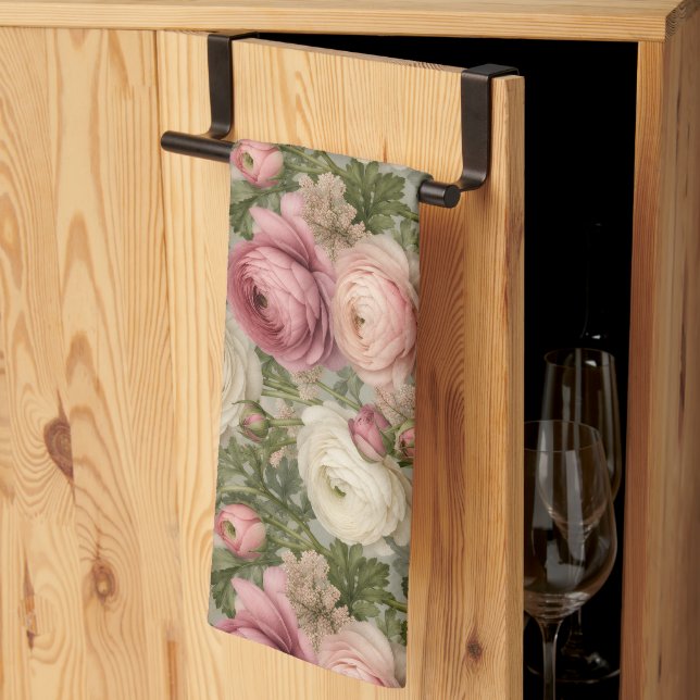 Sofistikerat Ranunculus Blommönster Kökshandduk (Thirds Fold)