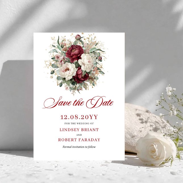Sofistikerat rosafärgat burgunderfärgat Spara datu Datumet (Sophisticated Blush Burgundy Save The Date Card)