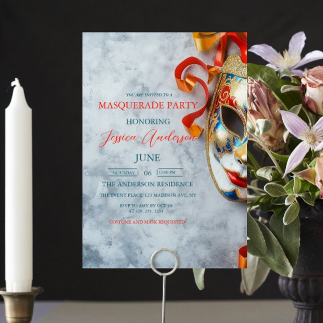 Sofistikmask grått Masqueraad Party födelsedag Inbjudningar (Skapare uppladdad)