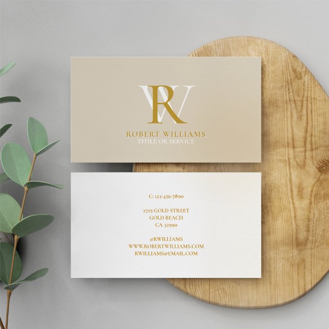 Sofistisk Elegant Professionell Monogram Beige Visitkort (Skapare uppladdad)