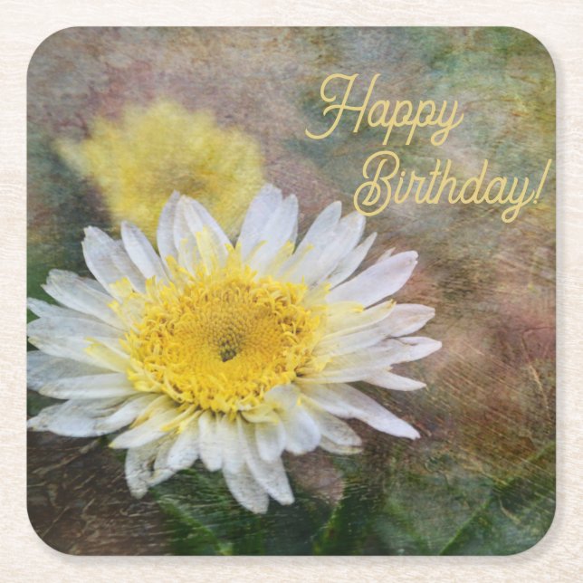 Soft and Dreamy Daisy Birthday Square Underlägg (Framsidan)