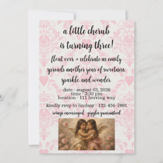 soft angel cherub girls’ birthday invitation inbjudningar