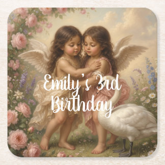 soft angel cherub girls’ birthday || underlägg papper kvadrat