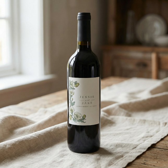Soft Art Nouveau Botanical Wedding Vinflaska Etikett (Soft Art Nouveau Botanical Wedding Wine Label)