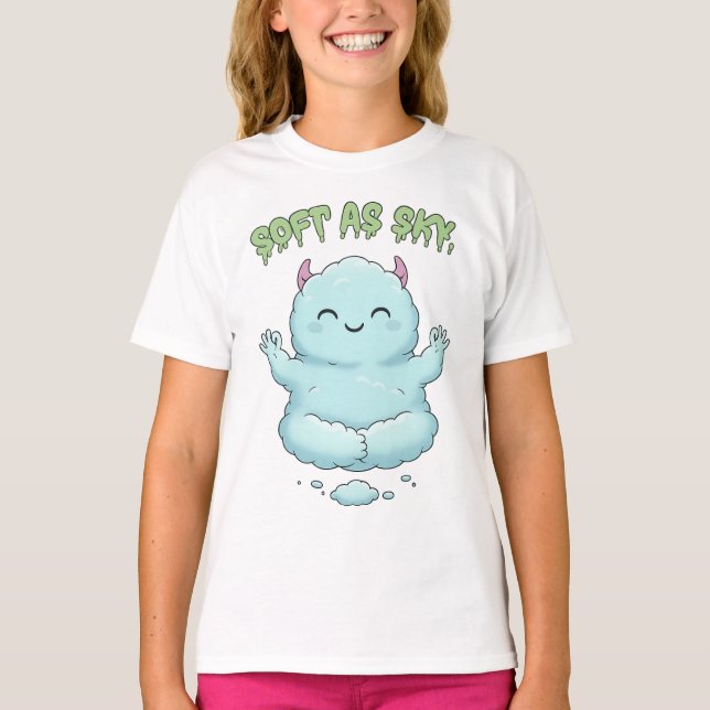 Soft as Sky: Kawaii Cloud Monster Zen Yoga & Medit T Shirt (Framsida)