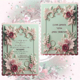 Soft Baroque Elegance Maroon Ro Blommigt Motifs Inbjudningar