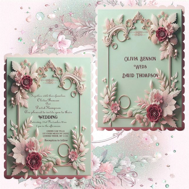 Soft Baroque Elegance Maroon Ro Blommigt Motifs Inbjudningar (Soft Baroque Elegance Maroon Rose Floral Motifs Invitation)