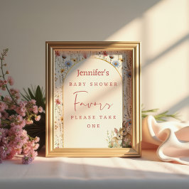 Soft Beige Blommigt Woodland Bunny Baby Shower Fav Poster