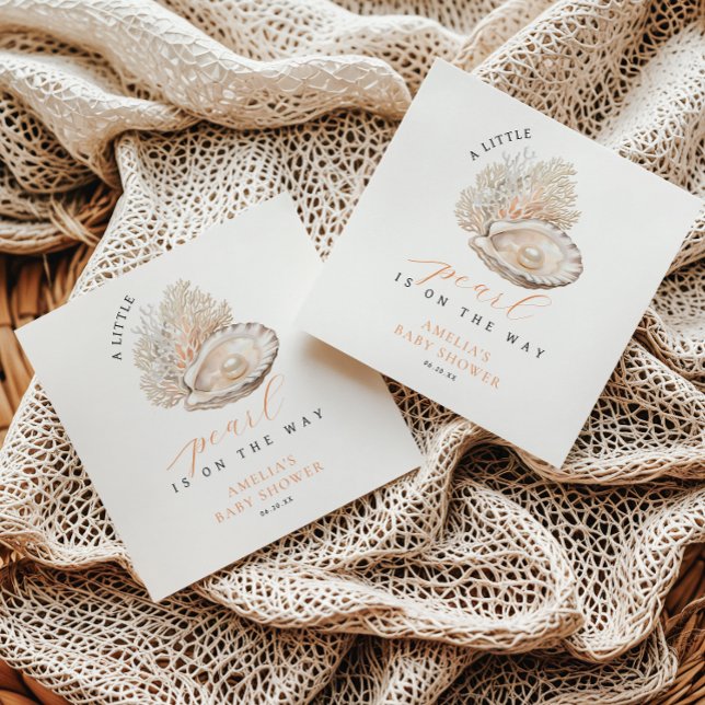 Soft Beige Coastal Pearl Baby Shower Napkins Pappersservett (Skapare uppladdad)