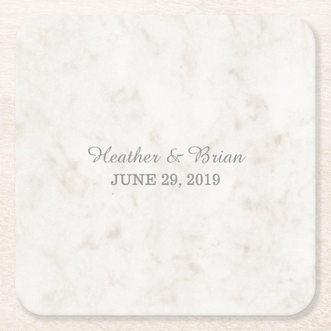 Soft Beige Elegant Marble Bröllop Underlägg Papper Kvadrat (Framsidan)