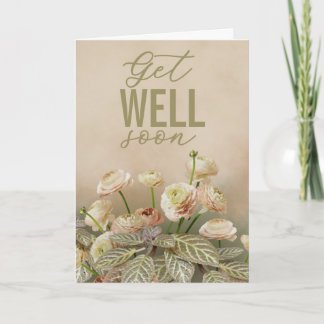 Soft Beige Floral Get Well Soon Personalized Card Kort