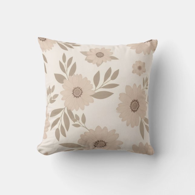 Soft Beige Floral Pattern Throw Pillow Kudde (Framsida)