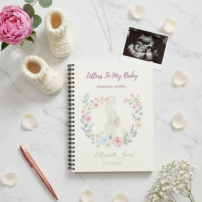 Soft Beige Floral Pregnancy Journal Keepsake Anteckningsbok (Skapare uppladdad)