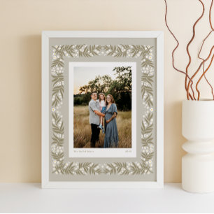 Soft Beige Folk Art Blommigt Ram med Anpassningsba Poster
