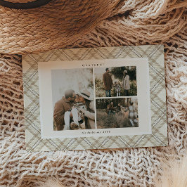 Soft Beige Gingham 'Grateful' Photo Holiday Card Julkort