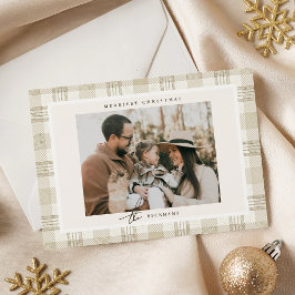 Soft Beige Gingham Photo Christmas Julkort