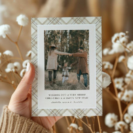 Soft Beige Gingham Photo Helgdag Card Julkort