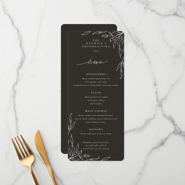 Soft Black Löv Motif Thanksgiving Flat 4 Cours Meny (Fram/Back In Situ)