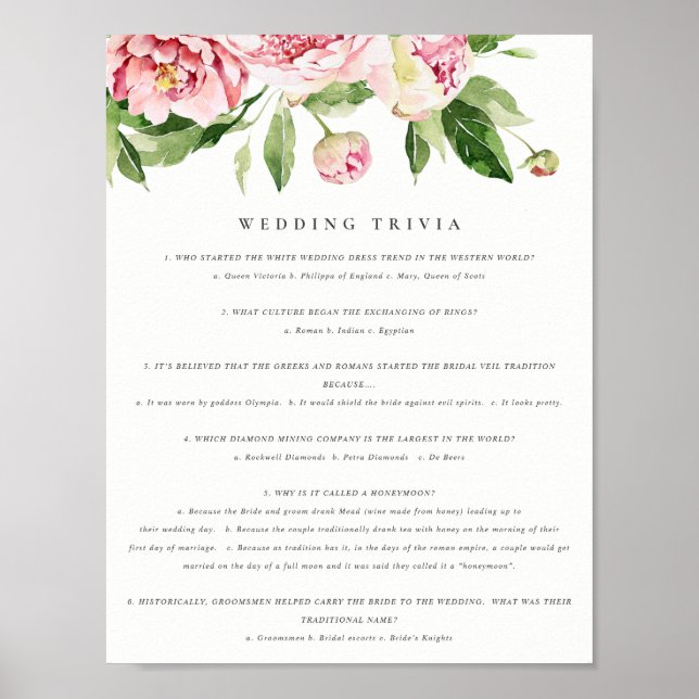 Soft  Blommigt Peony Bröllop Trivia Game Part 1 Poster (Framsidan)