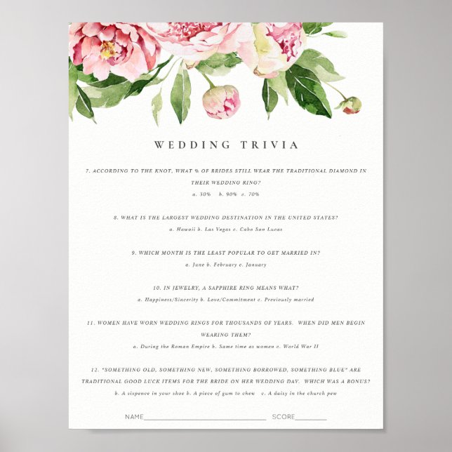 Soft  Blommigt Peony Bröllop Trivia Game Part 2 Poster (Framsidan)