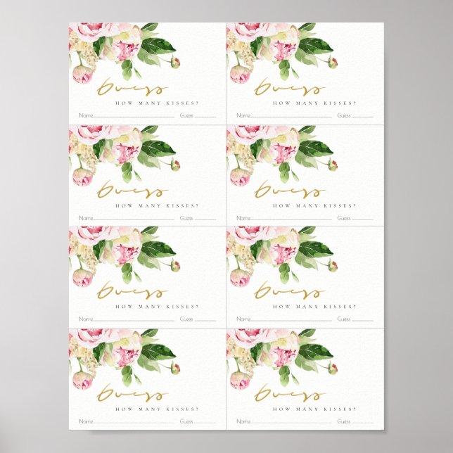 Soft  Blommigt Peony gissar hur många Kisses Post Poster (Framsidan)