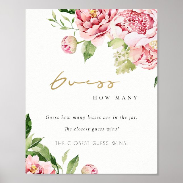 Soft  Blommigt Peony gissar hur många Kisses Poster (Framsidan)