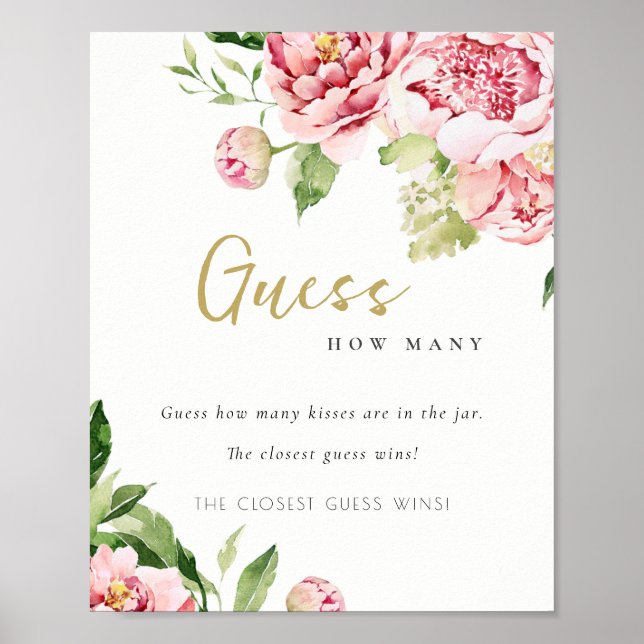 Soft  Blommigt Peony gissar hur många Kisses Poster (Framsidan)