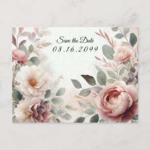 Soft  Blommigt Peony och Ro Sergranat Helg Vykort