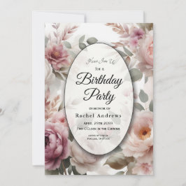 Soft  Blommigt Peony och Ro Sergranat Inbjudningar