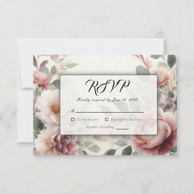 Soft  Blommigt Peony och Ro Sergranat OSA Kort (Framsida)