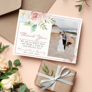 Soft Blommigt Romantic Greenery Mauve Bröllop Tack Kort