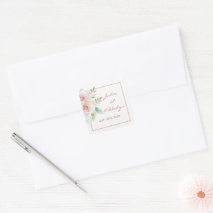 Soft Blommigt Romantic Greenery Rosa Mauve Bröllop Fyrkantigt Klistermärke