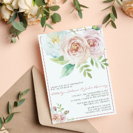 Soft Blommigt Romantic Greenery Rosa Mauve Bröllop Inbjudningar