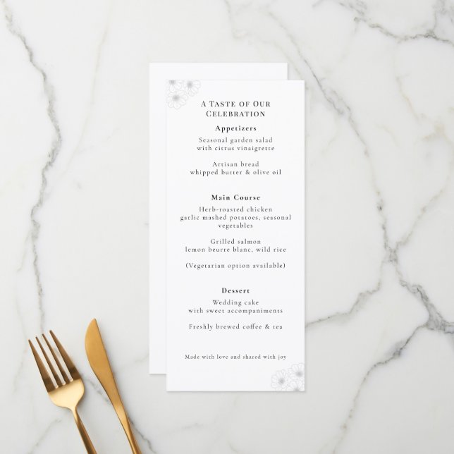Soft Bloom Elegance "4 *9" Wedding Menu Meny (Fram/Back In Situ)