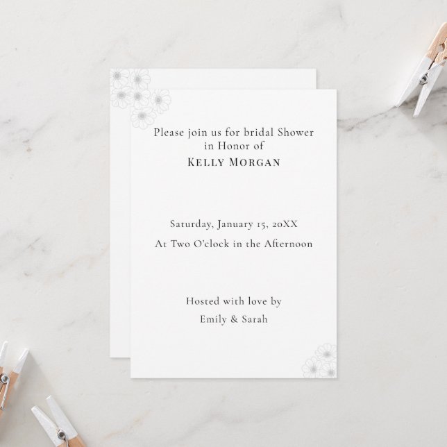 Soft Bloom Elegance Bridal Shower invitation card Inbjudningar (Fram/Back In Situ)