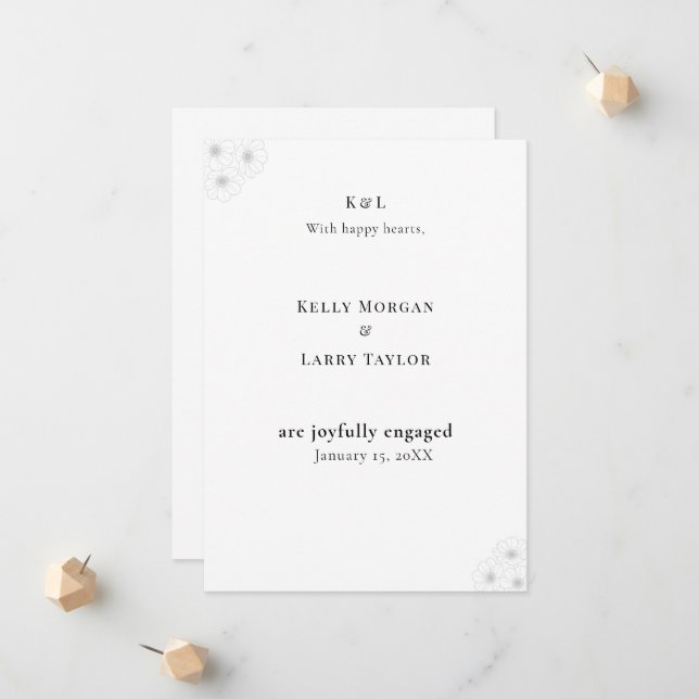 Soft Bloom Elegance Engagement Announcement Card Meddelande (Fram/Back In Situ)