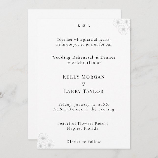 Soft Bloom Elegance Wedding Rehearsal Invitation Inbjudningar (Fram/baksida)