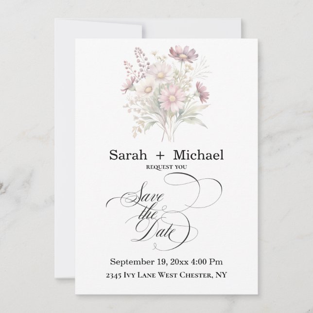 Soft Blooms Spring Floral Save the Date Invitation Inbjudningar (Framsida)
