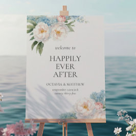 Soft Blue and Rosa Flowers BRÖLLOP WELCOME Poster