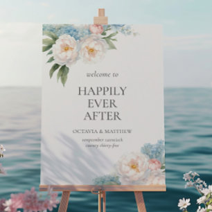 Soft Blue and Rosa Flowers BRÖLLOP WELCOME Poster