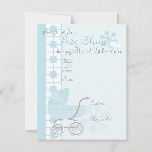 Soft Blue Baby Buggy Inbjudningar (Framsida)