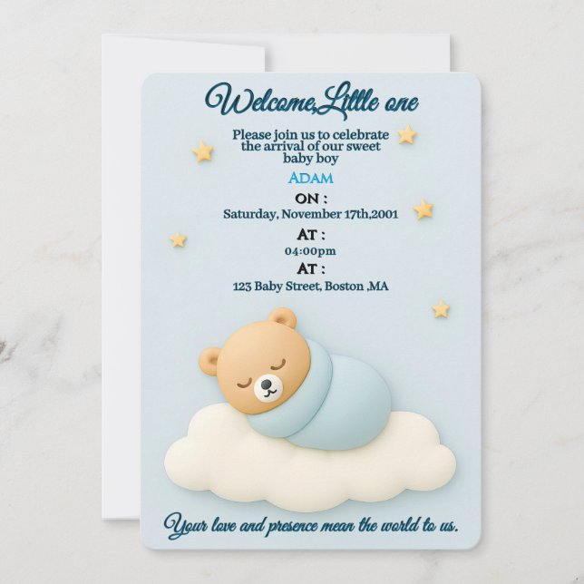 Soft Blue Baby Shower-inbjudan Boy Inbjudningar (Framsida)