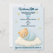 Soft Blue Baby Shower-inbjudan Boy
