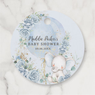 Soft Blue Blommigt Balloon Elephant Boy Shower Gåvor Etiketter
