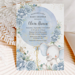 Soft Blue Blommigt Balloon Elephant Boy Shower Inbjudningar