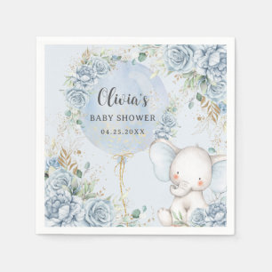 Soft Blue Blommigt Balloon Elephant Boy Shower Pappersservett